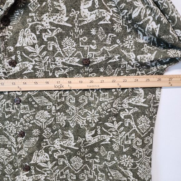 Bill Blass Aztec Hawaiian Shirt Mens XL Green 100% Cotton Button Front Aloha - Picture 11 of 13